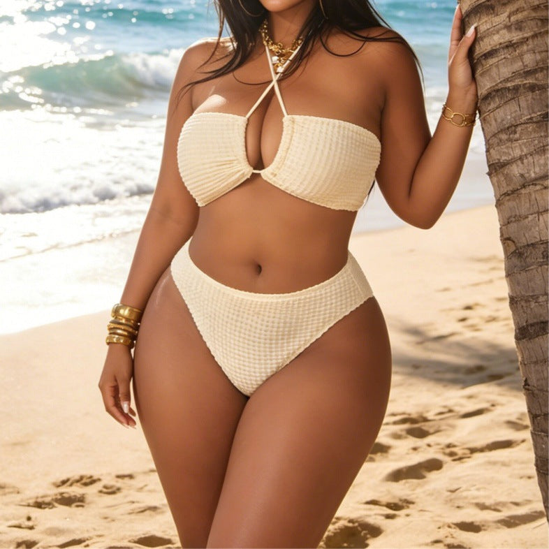 Snygg Bandeau-Bikini med Asymmetrisk Kjol