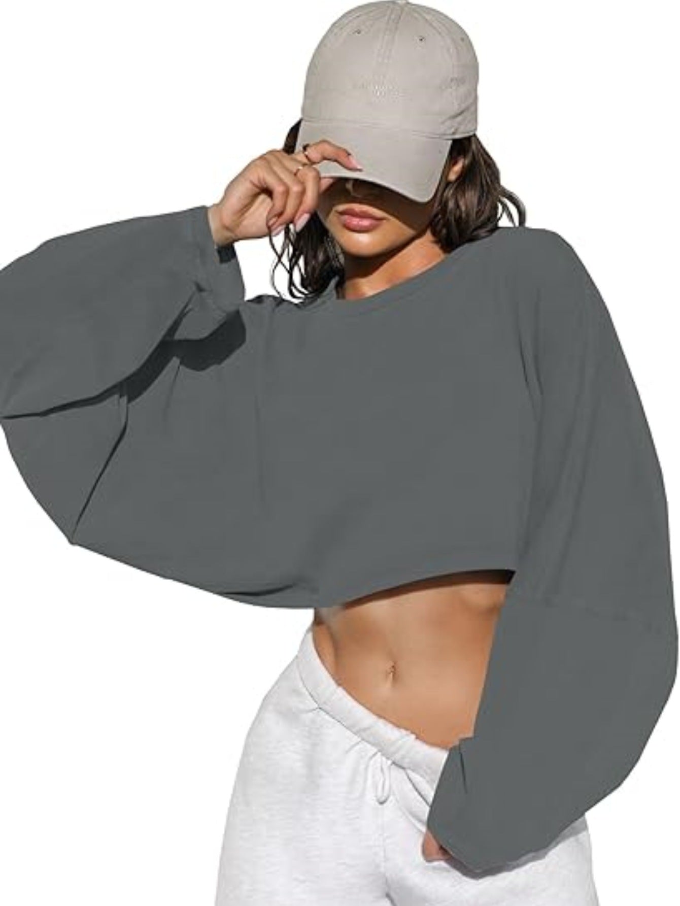 Moderne cropped Sweatshirt med voluminøse ærmer