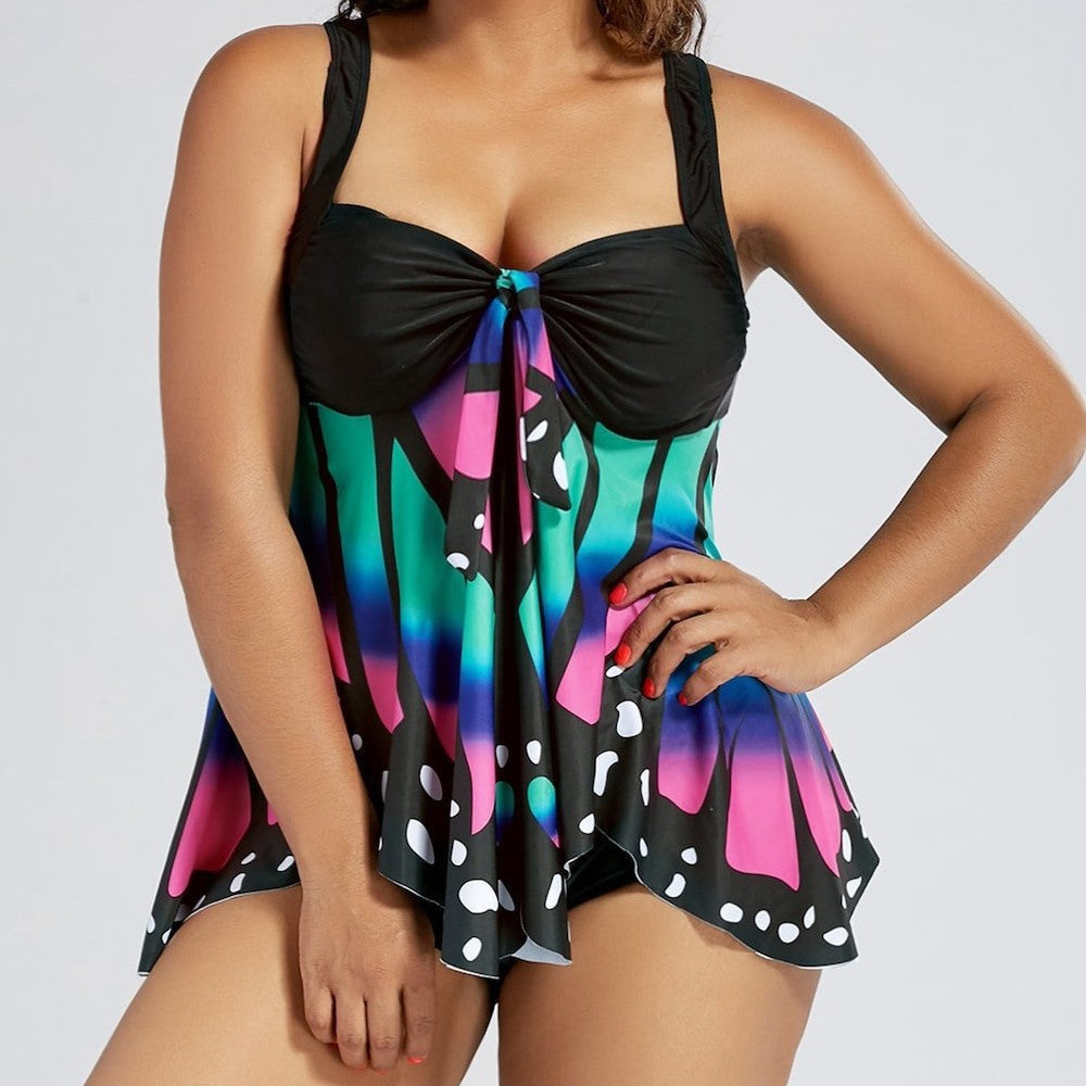 Damswimwear med åtsittande kjol och justerbara axelband