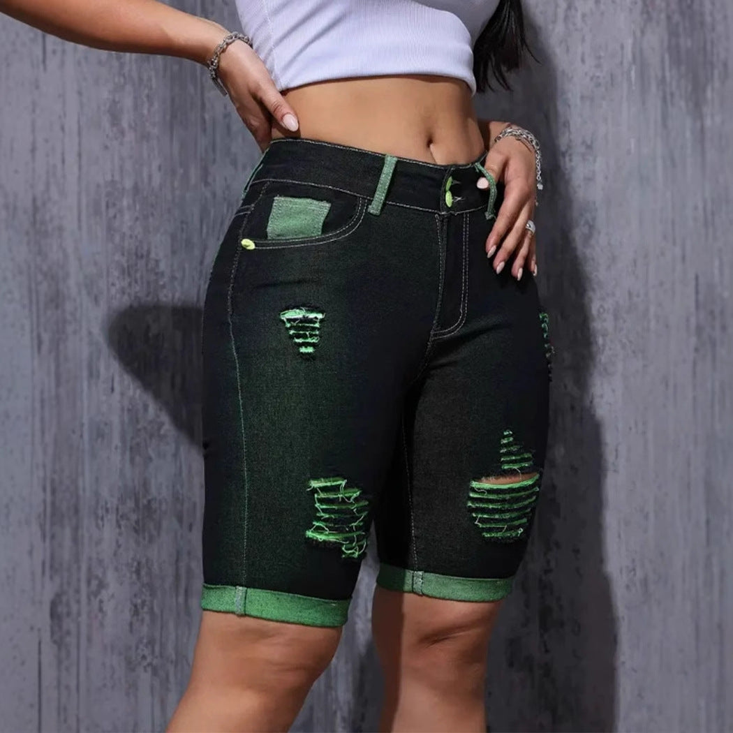 Styliske Denim-Shorts til kvinder med høj talje og neon-detaljer