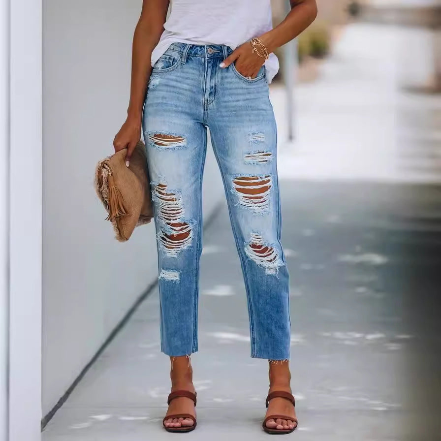 Moderne Ødelagte Jeans til Kvinder i Trendy Boyfriend Stil