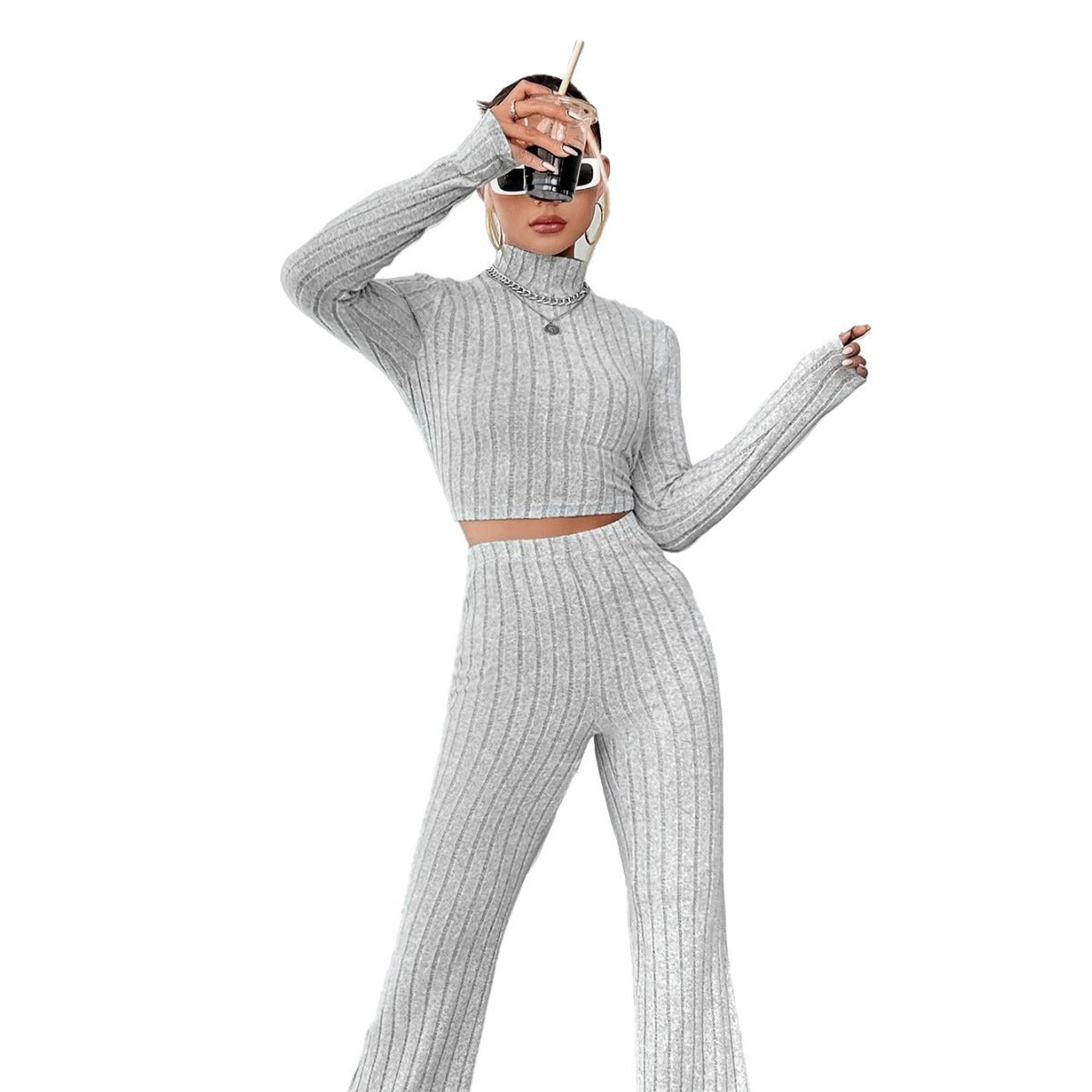 Chic Cropped Pullover med Høj Talje og Løse Ben
