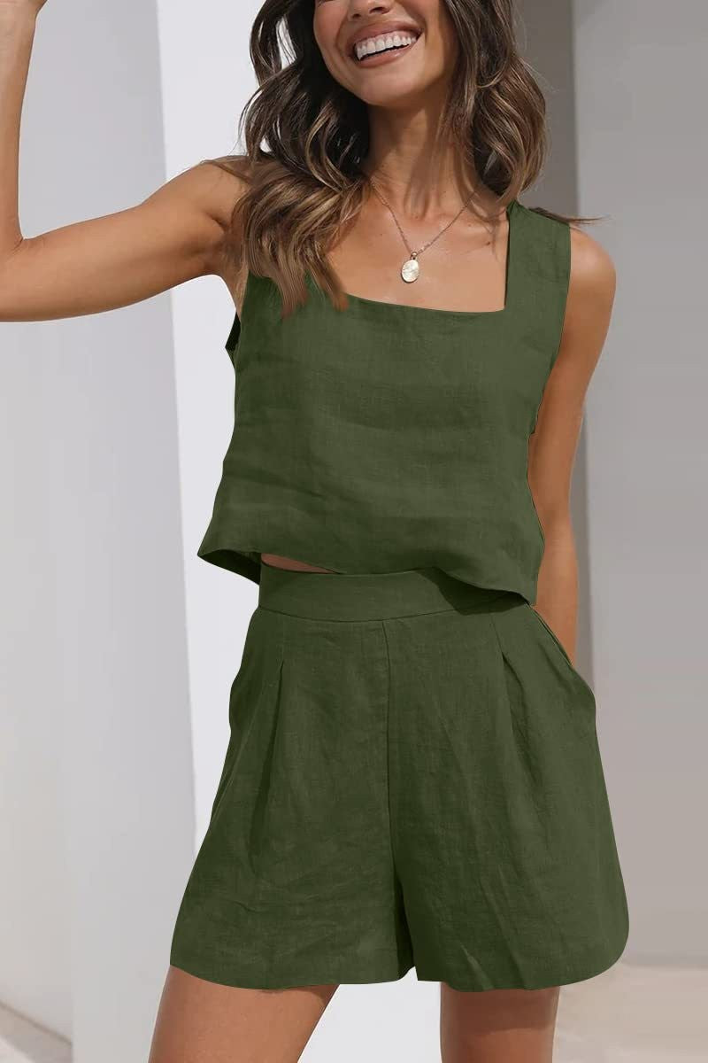 Elegant sommaroutfit med ärmlös topp och shorts – Ansträngningslös stil