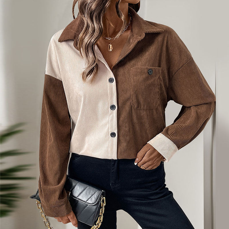 Moderne Cordbluse til kvinder med unikke stofdetaljer