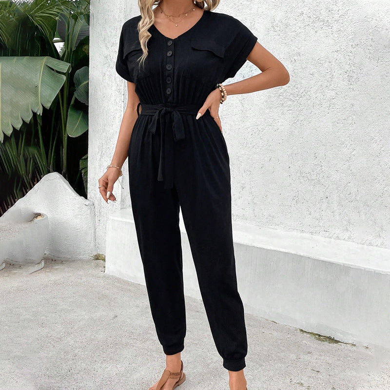 Elegant Jumpsuit til Kvinder med Justerbar Talje og Stilige Lommer
