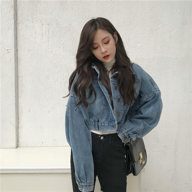 Chic cropped Denimjakke med løs pasform