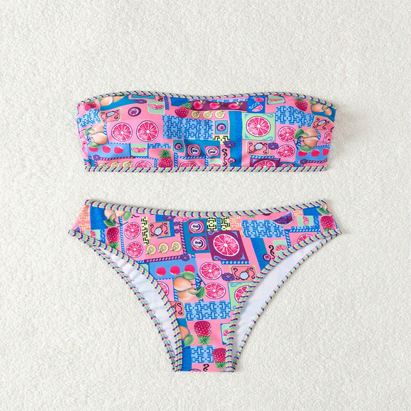 Fruktig Bandeau-Bikini för Sommaren