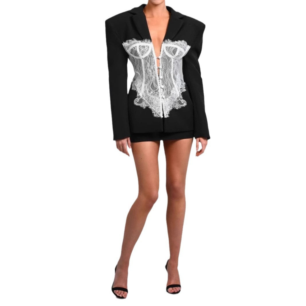 Elegant Damblazer med Spetsdetaljer