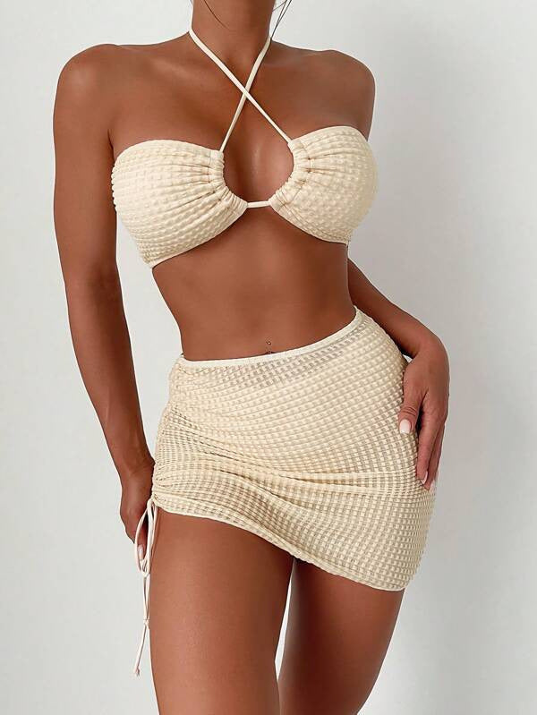Snygg Bandeau-Bikini med Trendig Wrapkjol