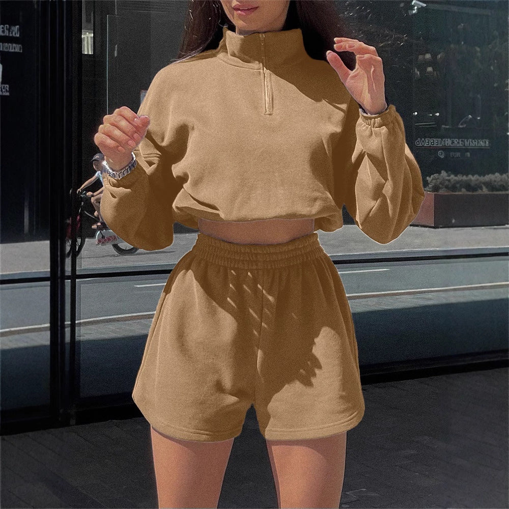 Moderne Sportpullover og Shorts-Set til Kvinder