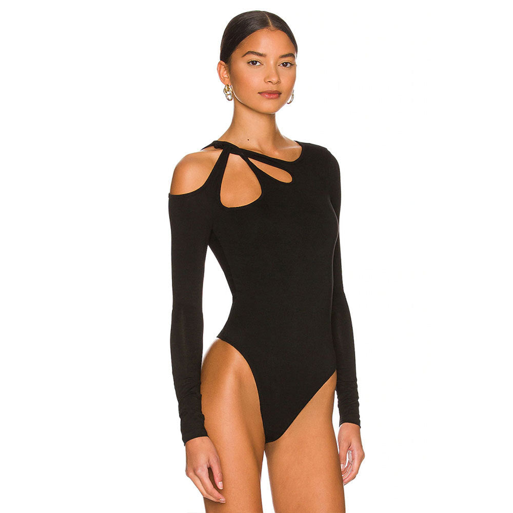Elegant bodysuit med asymmetrisk skärning och långa ärmar