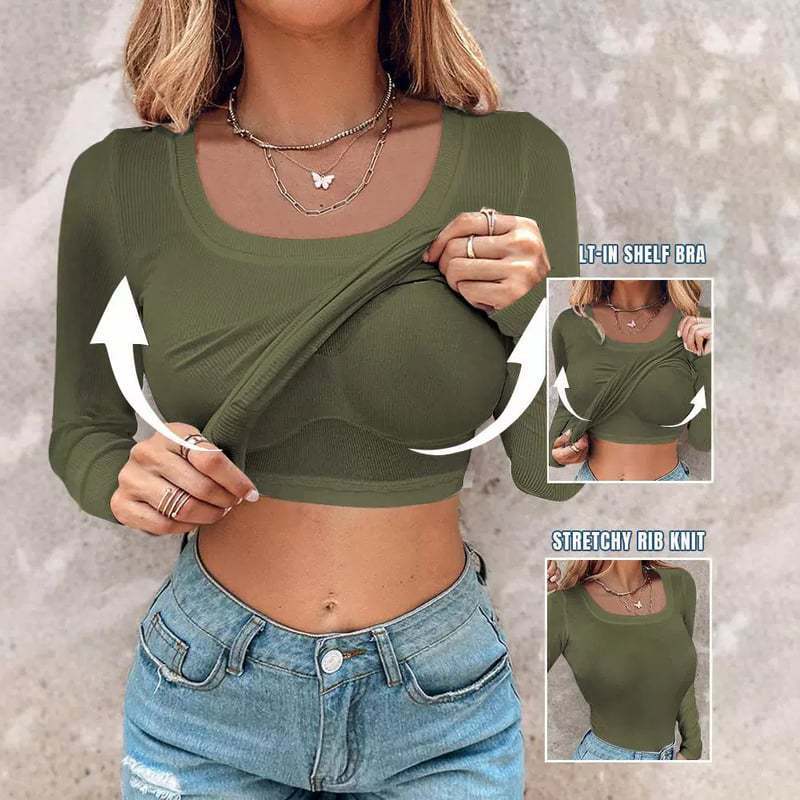 Modern croppad långärmad topp med inbyggd tanktopp