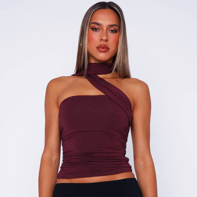 Asymmetrisk Tanktop för Damer med Elegant Drapering