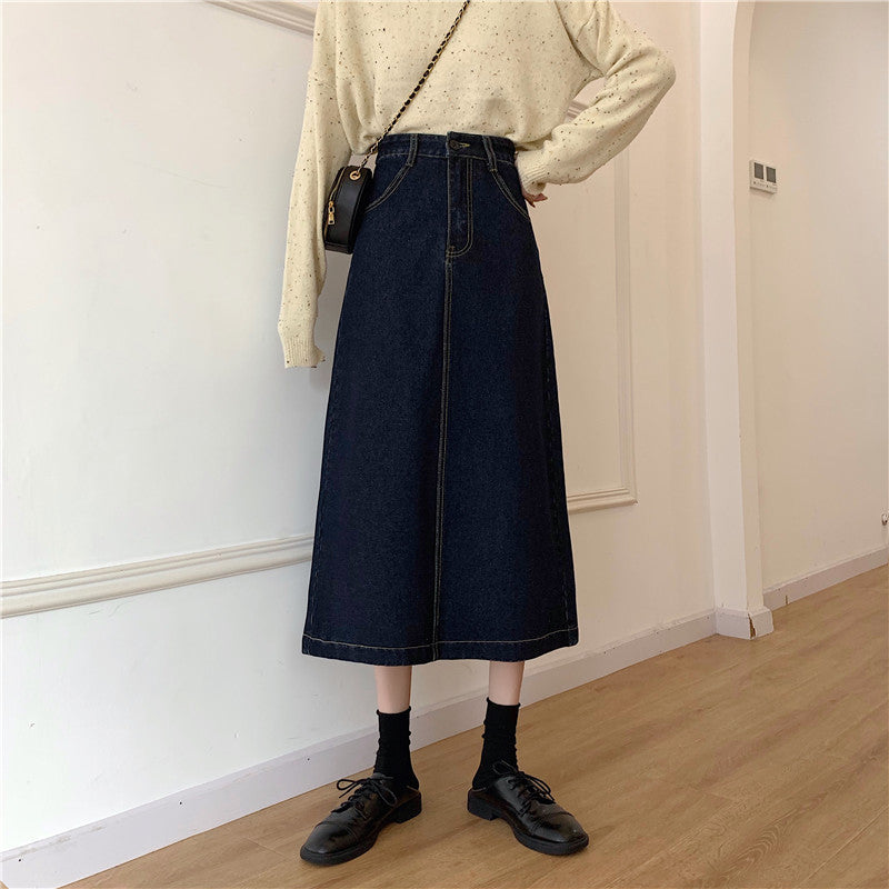 Stilfuld Midi-Denim Nederdel med Høj Talje
