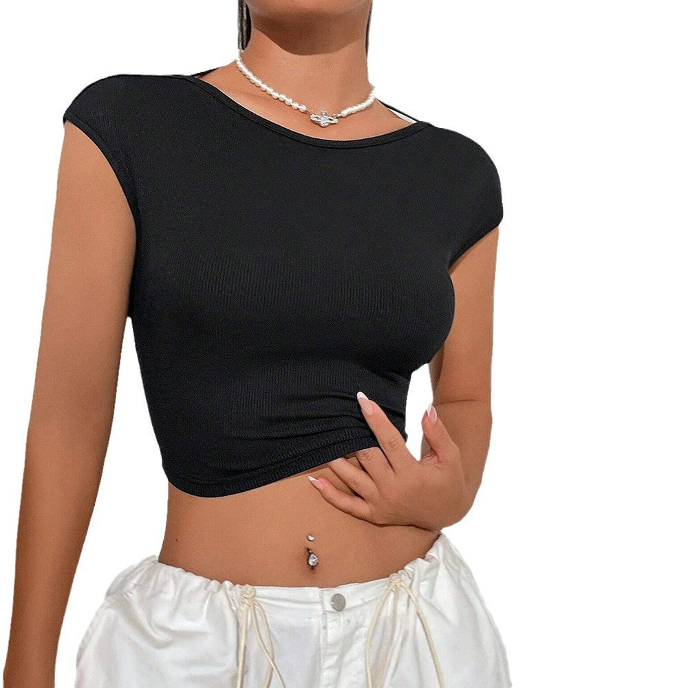 Moderne Cropped T-Shirt til Kvinder med Elegant Struktur