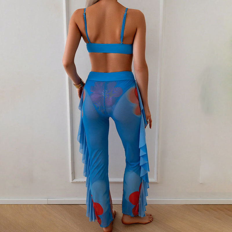 Blommig Bikini Set med Transparenta Byxor för Stiliga Dagar