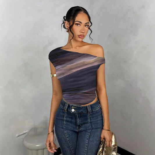 Asymmetrisk Crop-Top med Elegant Vågdesign