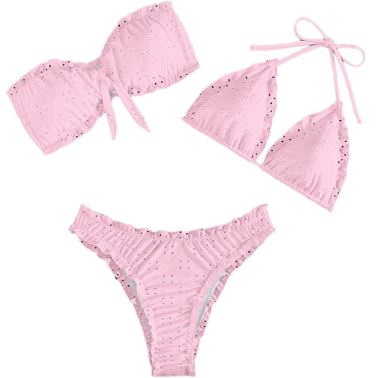Feminint Bandeau-Bikini med Lekfulla Volanger