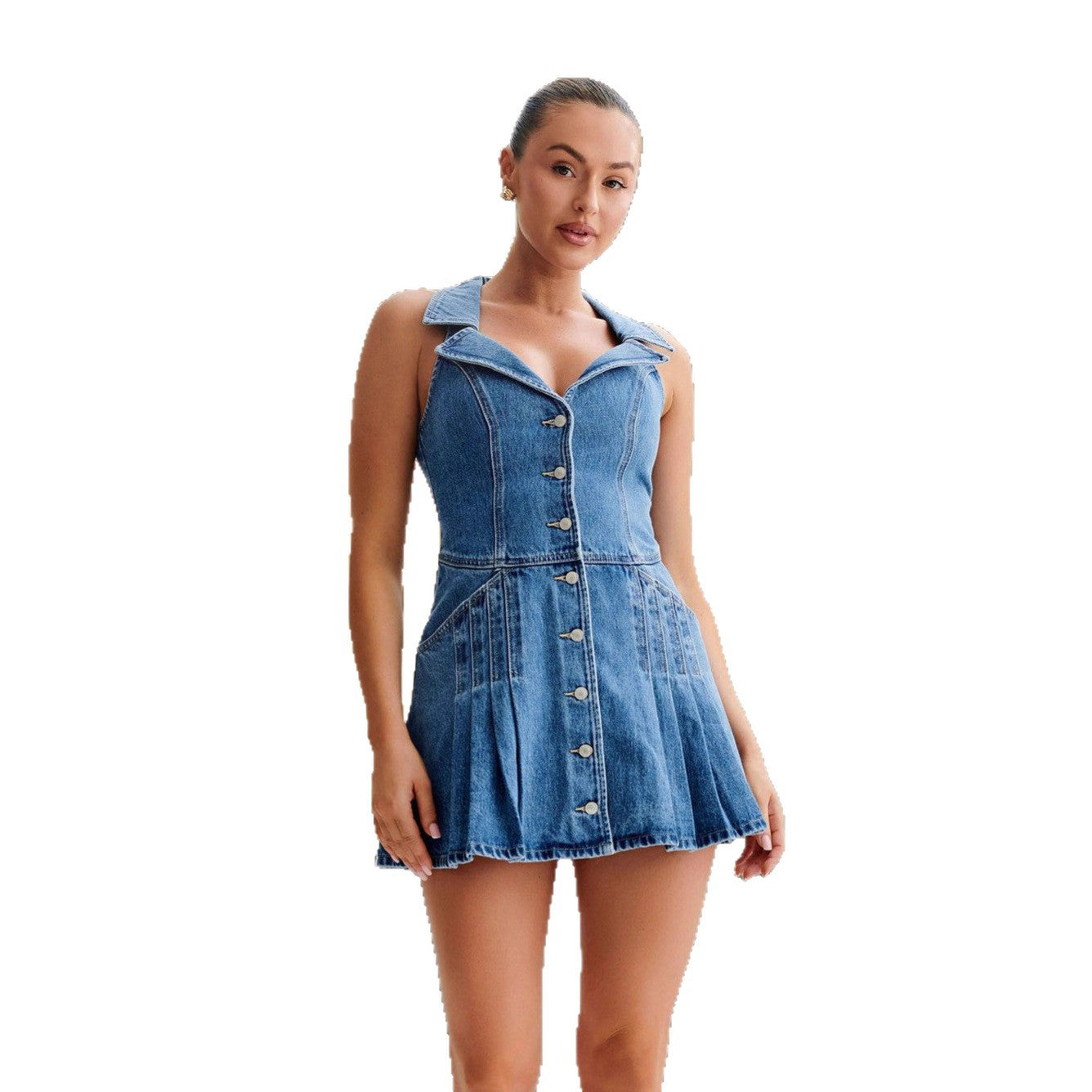 Stilfuldt Denim-Kjole med Knapdetaljer fra ModeEssens