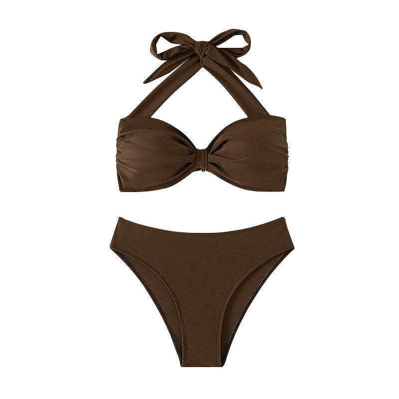 Elegant Bandeau Bikini med Knytning och Högskurna Högtalare