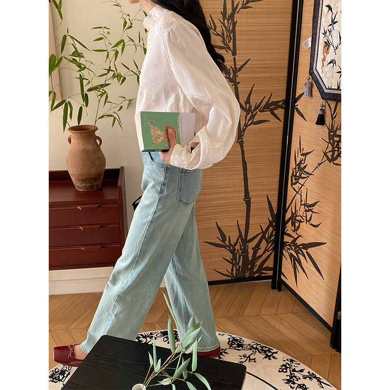 Bluse med Blomstermotiv og Elegante Knapdetaljer
