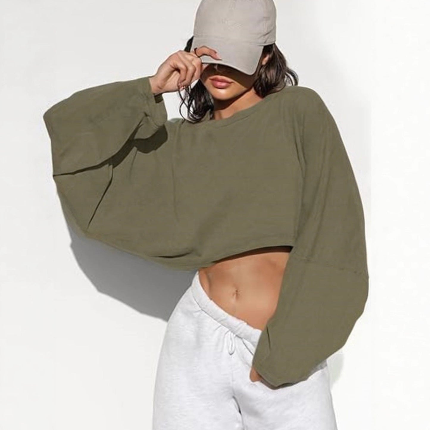 Moderne cropped Sweatshirt med voluminøse ærmer