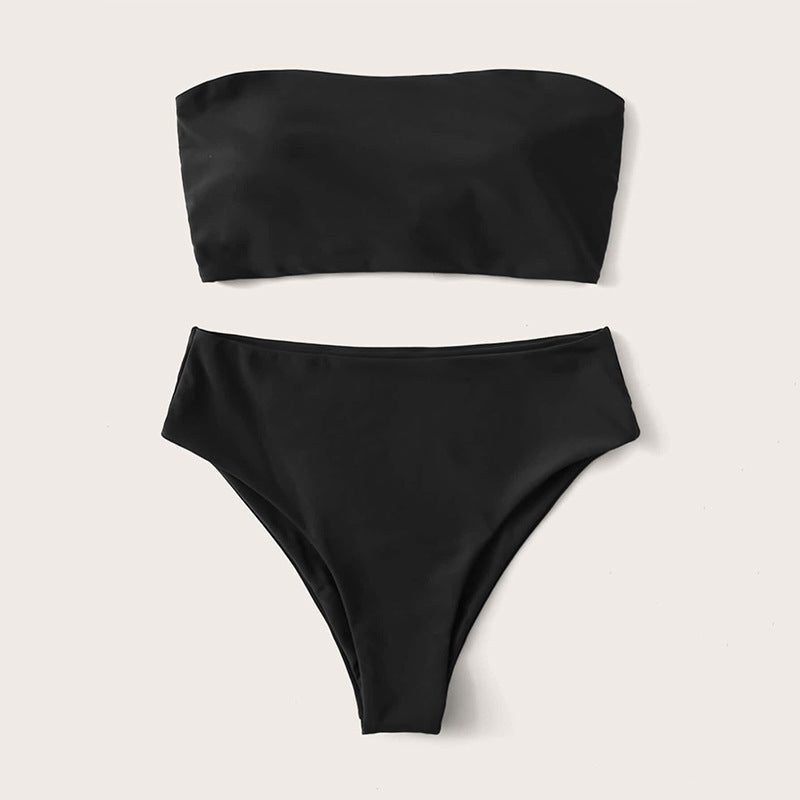 Stilrent Bikini-Set med bandeauöverdel och hög midja