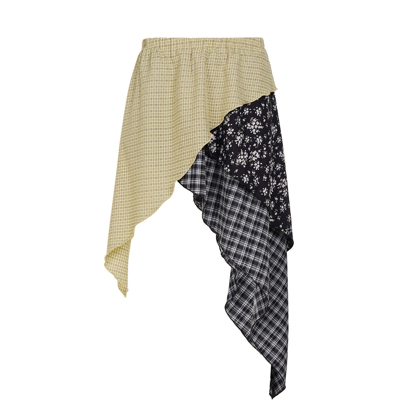 Asymmetrisk kjol med blommiga och rutiga mönster från StylaNord