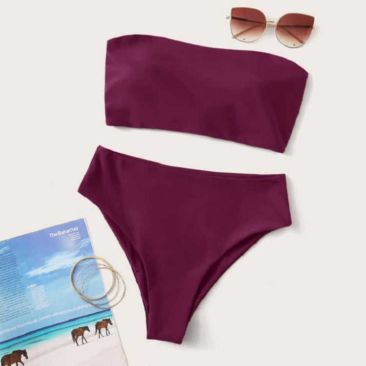 Stilrent Bikini-Set med bandeauöverdel och hög midja