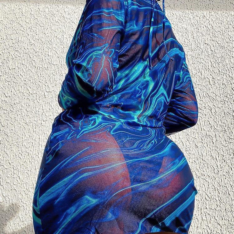 Snygg Baddräkt med Transparent Strandkimono