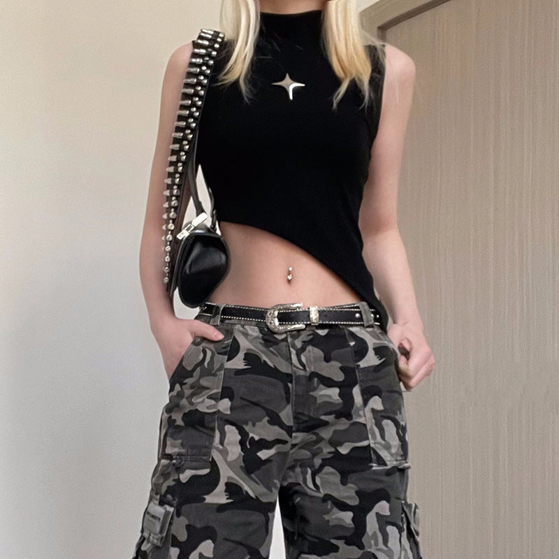 Asymmetrisk Crop-Top för Kvinnor med Stiliga Detaljer
