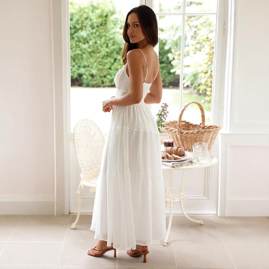 Elegant Boho-Maxikjole med Justerbare Stropper og Flot Skørt