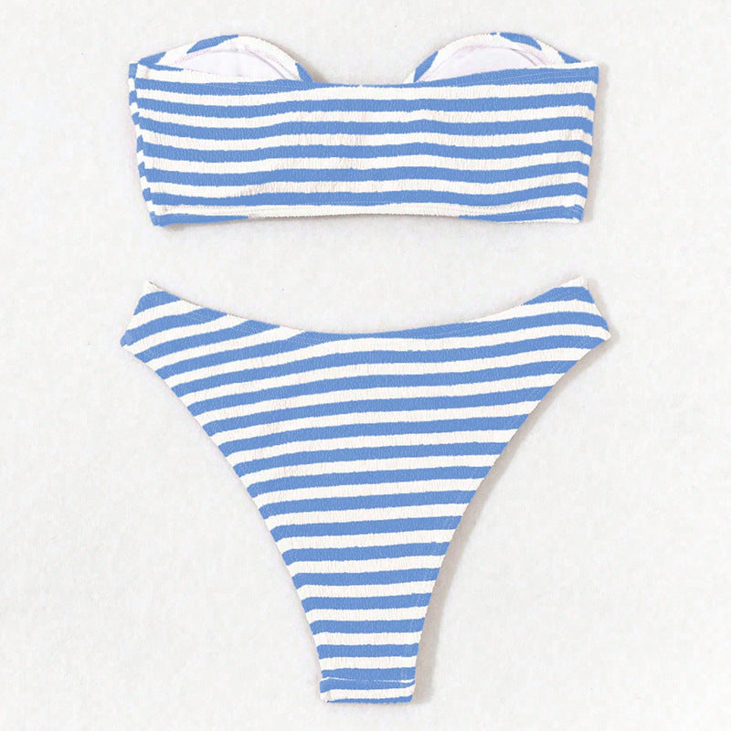 Stilren Bandeau-Bikini med Snygg Knytning och Högskuren Bottom