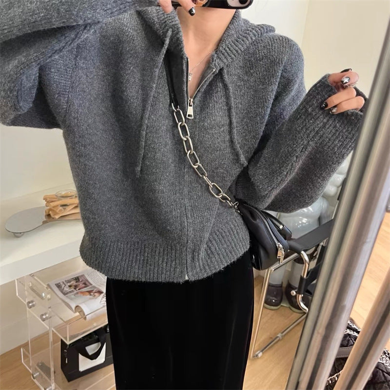 Korte Hoodie til kvinder med lynlås og hætte