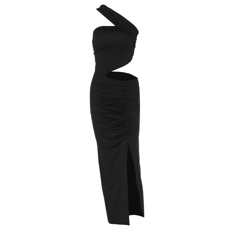 Asymmetrisk Maxiklänning med Cut-Out och Feminin Volang