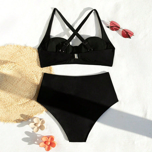 Stilrent Bikini-Set med Bustier och Högmidjade Underdelar