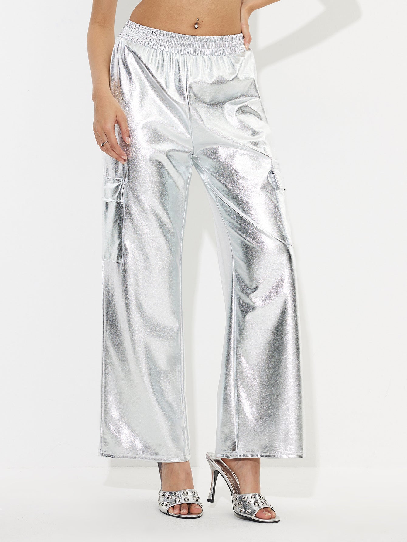 Damerne Cargo-Bukser i Strålende Metallic-Finish