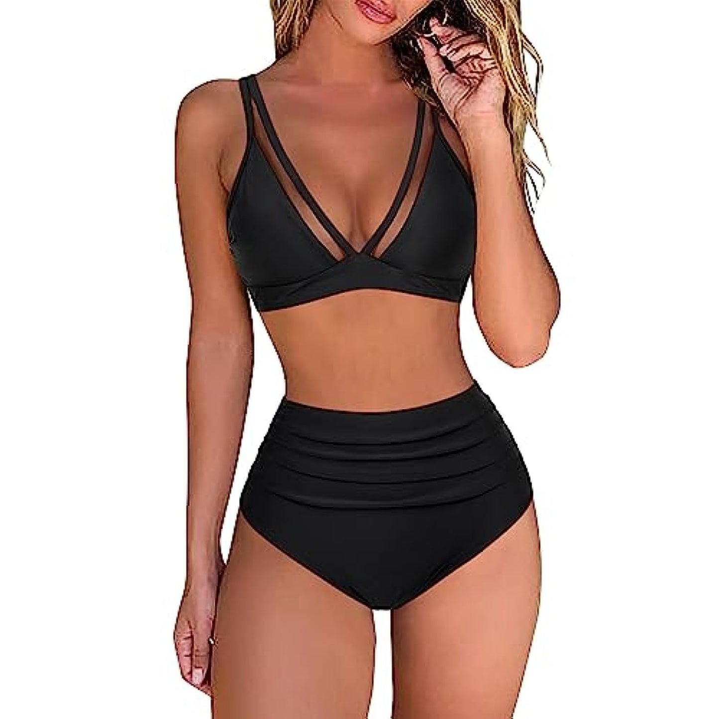 Högmidjad bikini med lager och djurmönster för kvinnor
