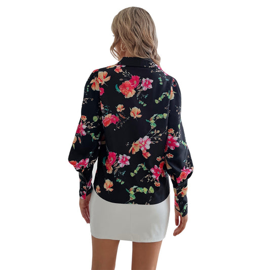 Feminin Blus med Blomstertryck och Puffärmar - StyleEssence