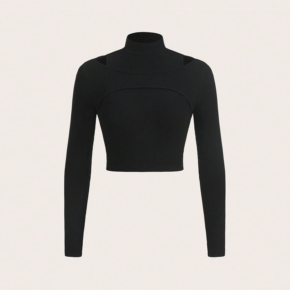 Elegant Crop-Top med høj hals og unikt udskæring