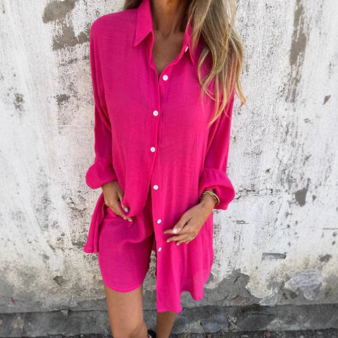 Oversize Bluse og Shorts-Sæt – Solfyldt Stil