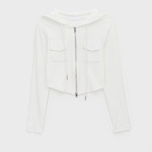 Moderne cropped jakke til kvinder med lynlås og hætte