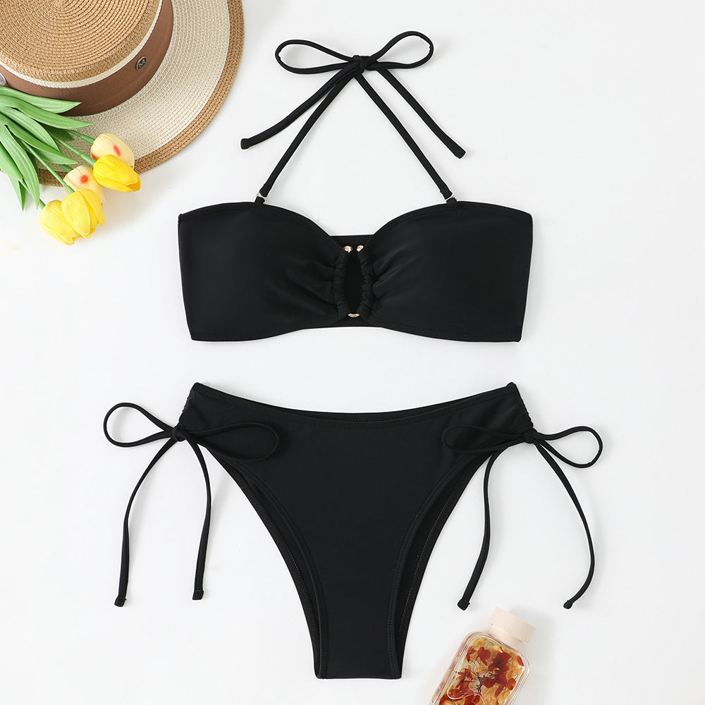 Feminint Bandeau-Bikini-set med justerbara axelremmar