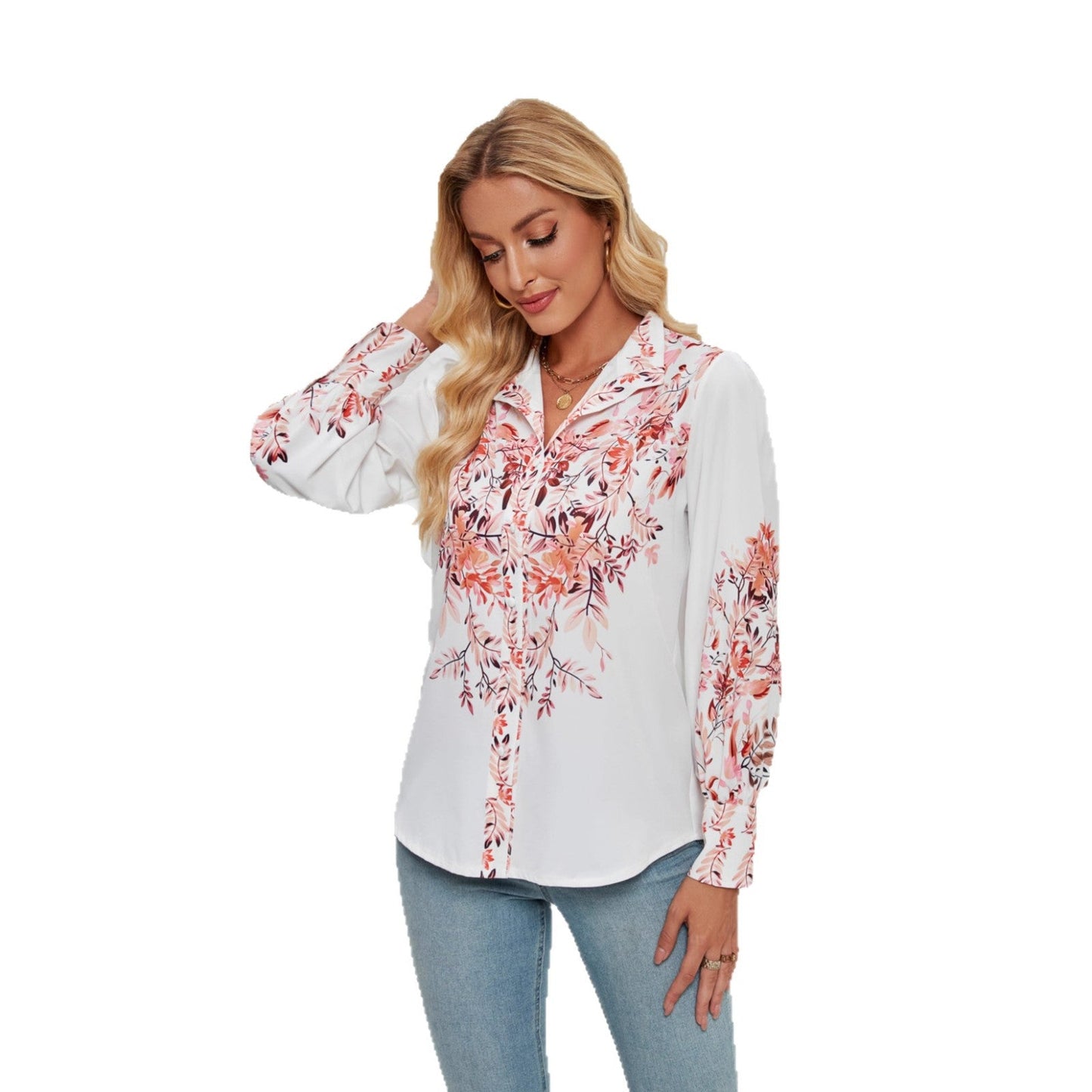 Blommiga Elegans: Blus med Puffärmar för Kvinnor