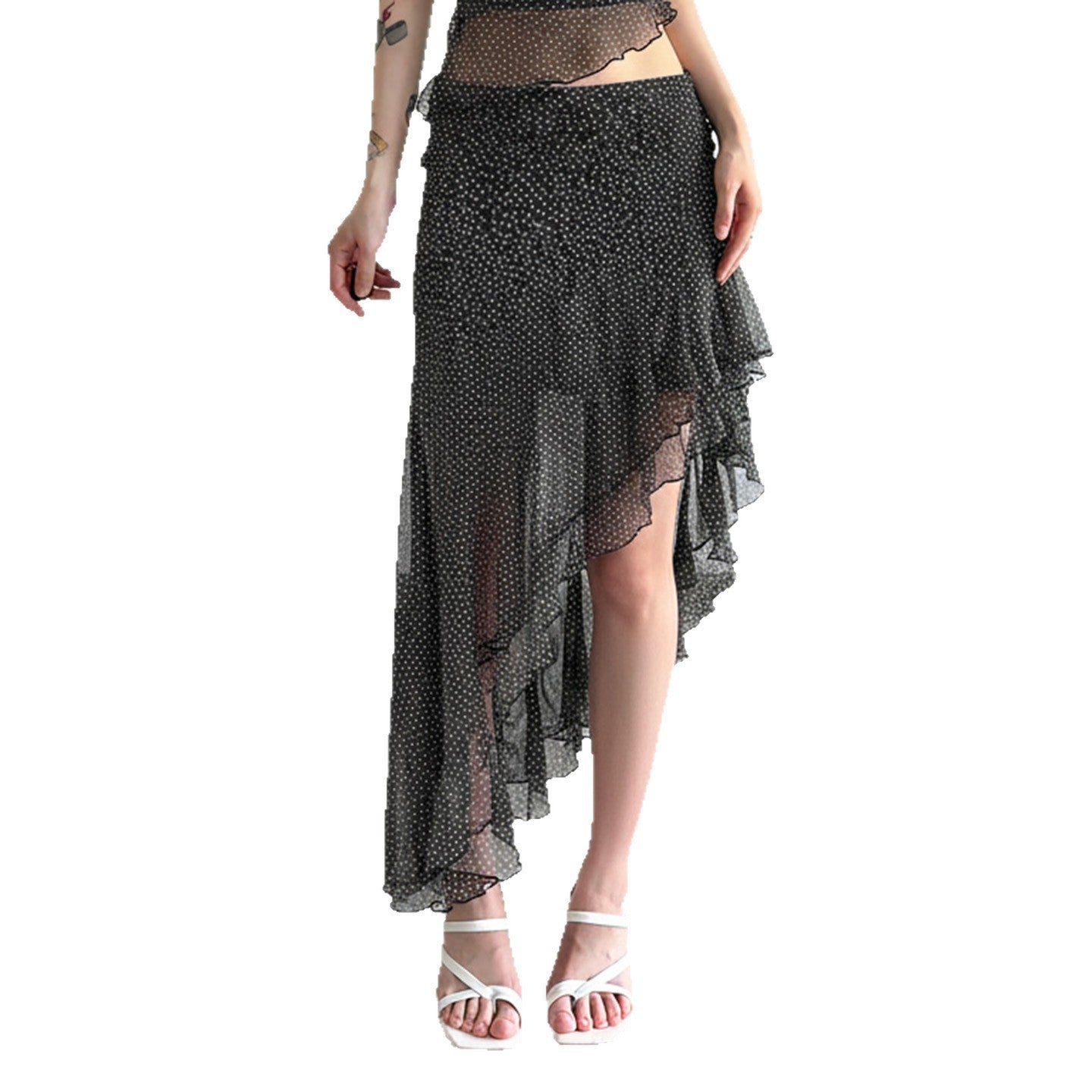 Asymmetrisk Volangkjol med Transparenta Detaljer - Starlit