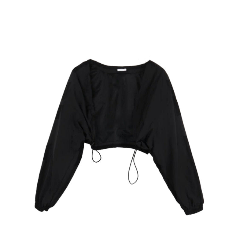 Elegant croppad blus med volanger för dam