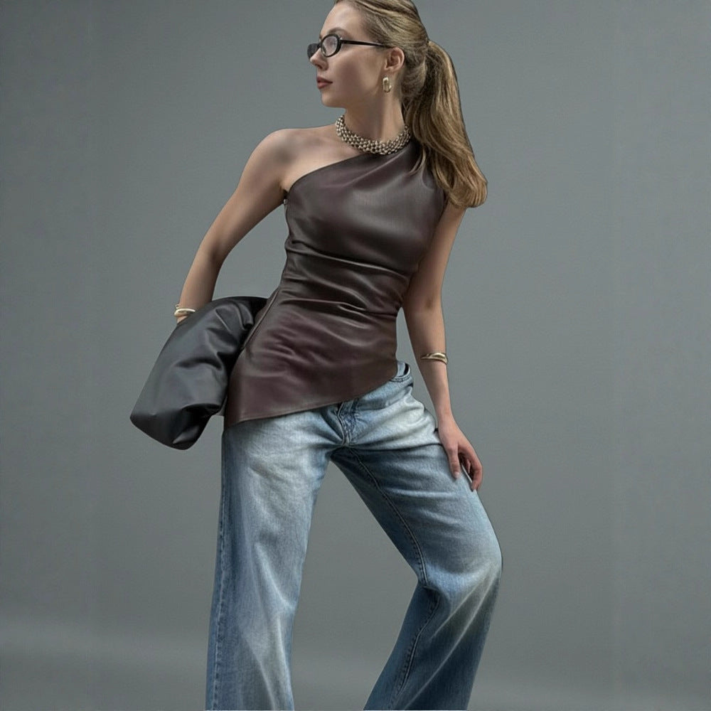 Asymmetrisk Top med Elegant Drapering för Kvinnor