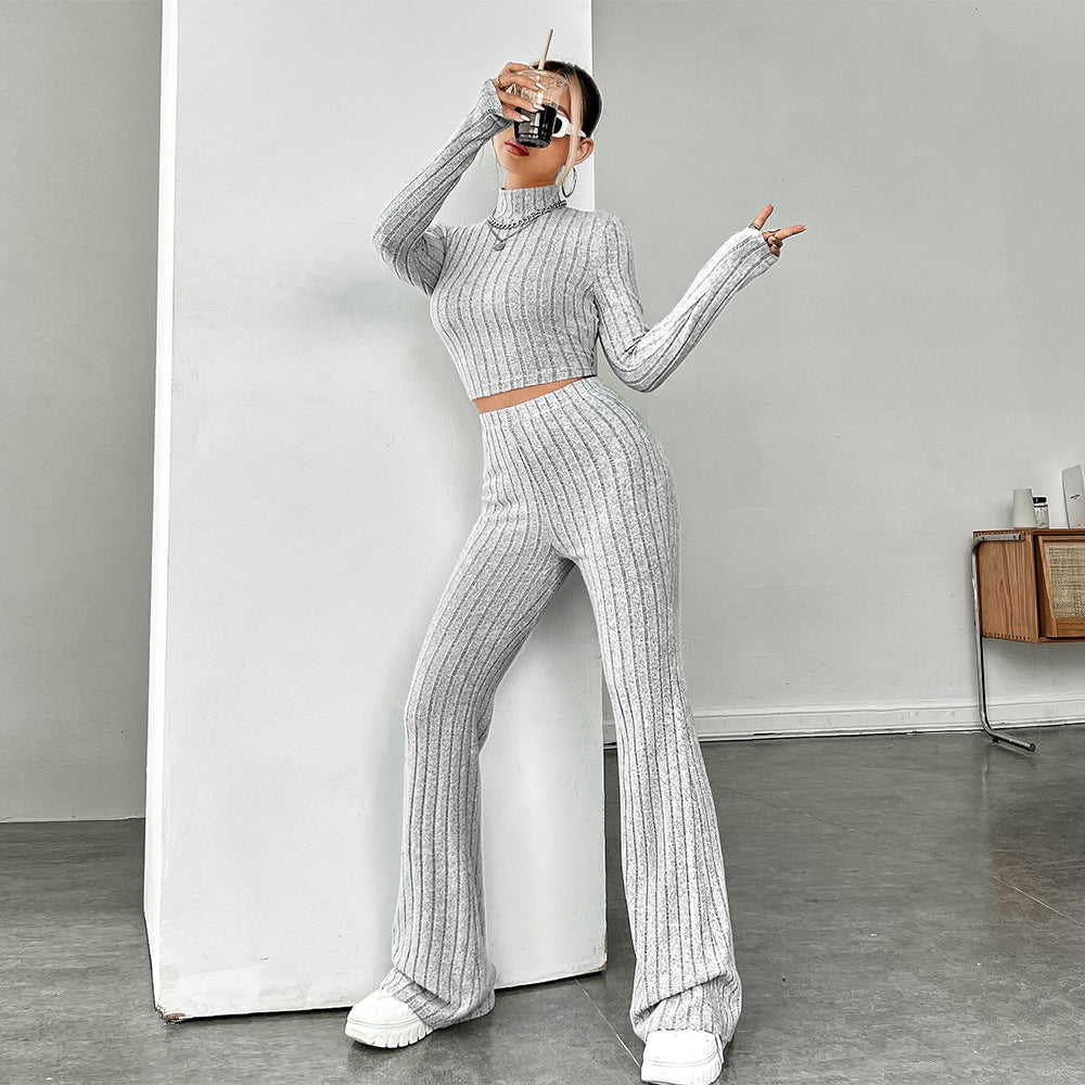 Chic Cropped Pullover med Høj Talje og Løse Ben