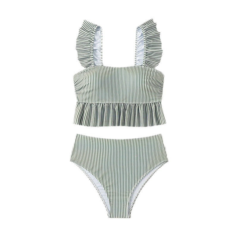 Elegant Bikiniset med Feminin Rynkdesign och Hög Midja