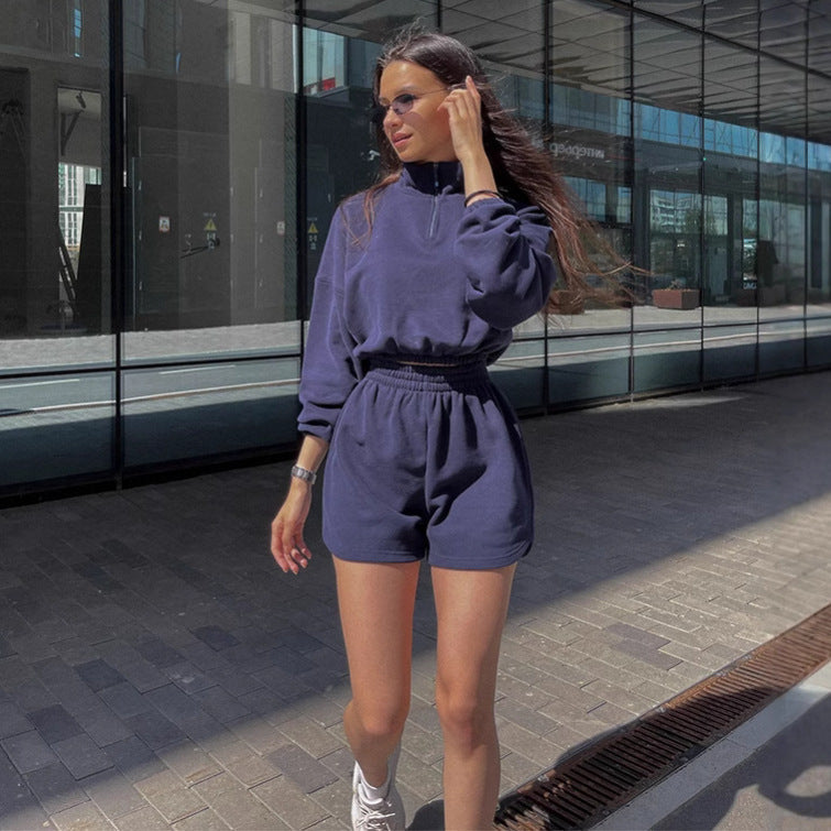 Moderne Sportpullover og Shorts-Set til Kvinder